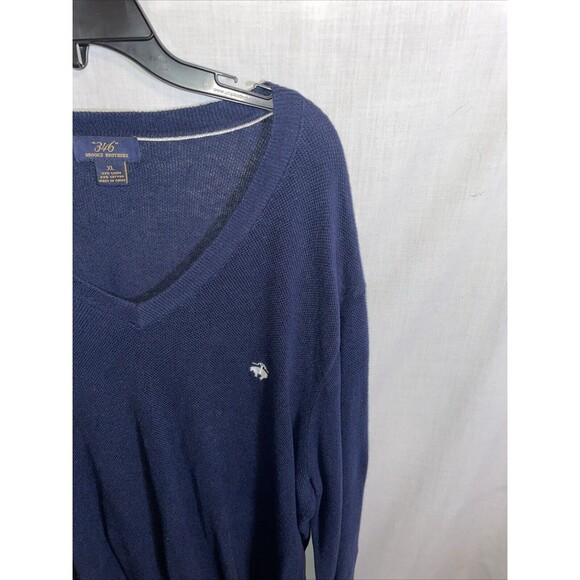Brooks Brothers 346 Men’s V Neck Golf Shirt Size XL Blue Linen Blend Outdoors - Picture 4 of 12